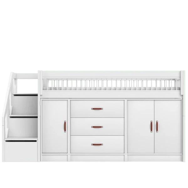 LIFETIME Kidsrooms halvhøj seng inkl. opbevaring 128 cm - 90x200 cm – Breeze – hvid