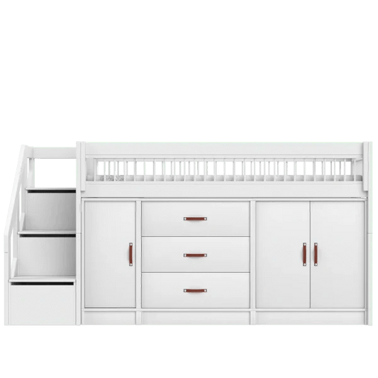 LIFETIME Kidsrooms halvhøj seng inkl. opbevaring 128 cm - 90x200 cm – Breeze – hvid
