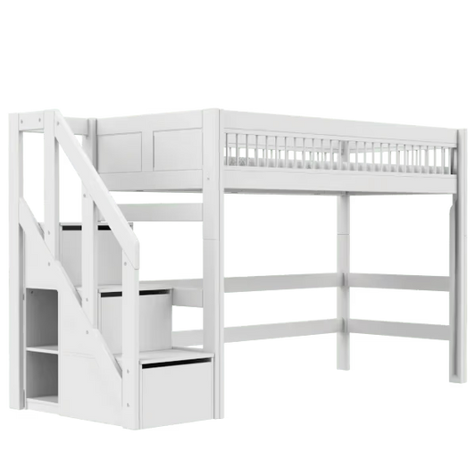 LIFETIME Kidsrooms højseng med trappe 152 cm – Breeze – 90x200 cm – hvid