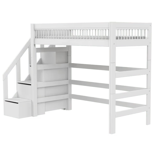 LIFETIME Kidsrooms højseng med trappe 177 cm – Breeze – 90x200 cm – hvid