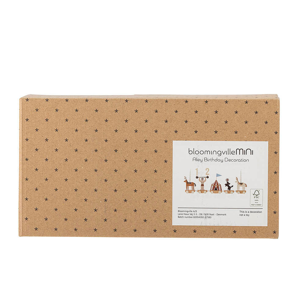 Bloomingville MINI Aley fødselsdagsdekoration – Cirkustema i brun MDF, FSC®-certificeret