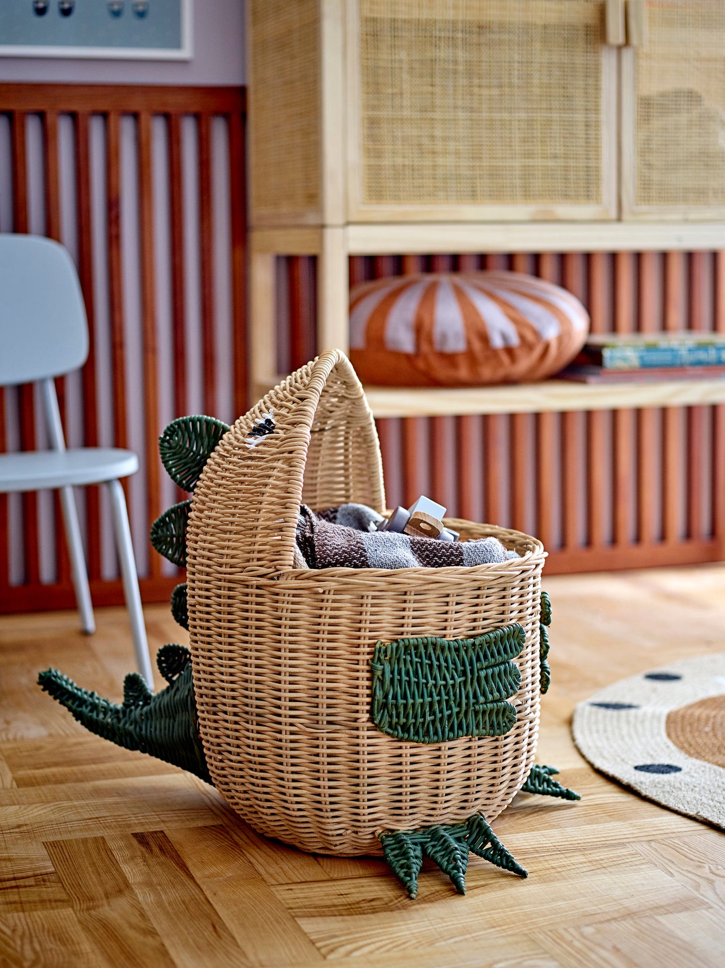 Bloomingville MINI Eddi kurv – Dinosaur i naturfarvet rattan