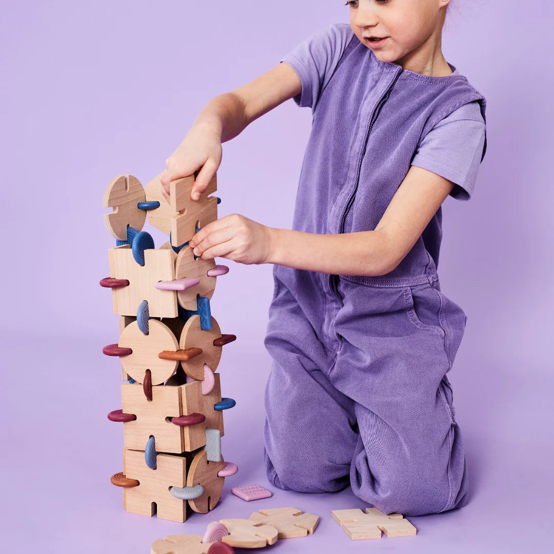 BAVVIC Builder Set – kreativt byggesæt i træ og silikone – 48 dele