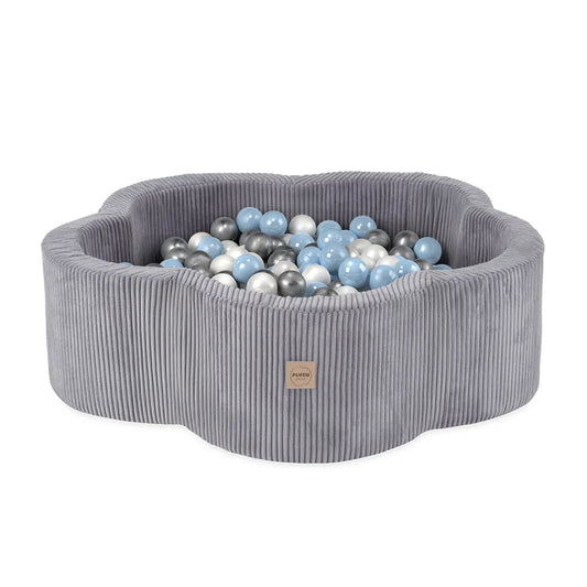 Plush Nest Blomsterformet Boldbassin med 300 bolde – Grå Premium Bred Fløjl, 95x30 cm