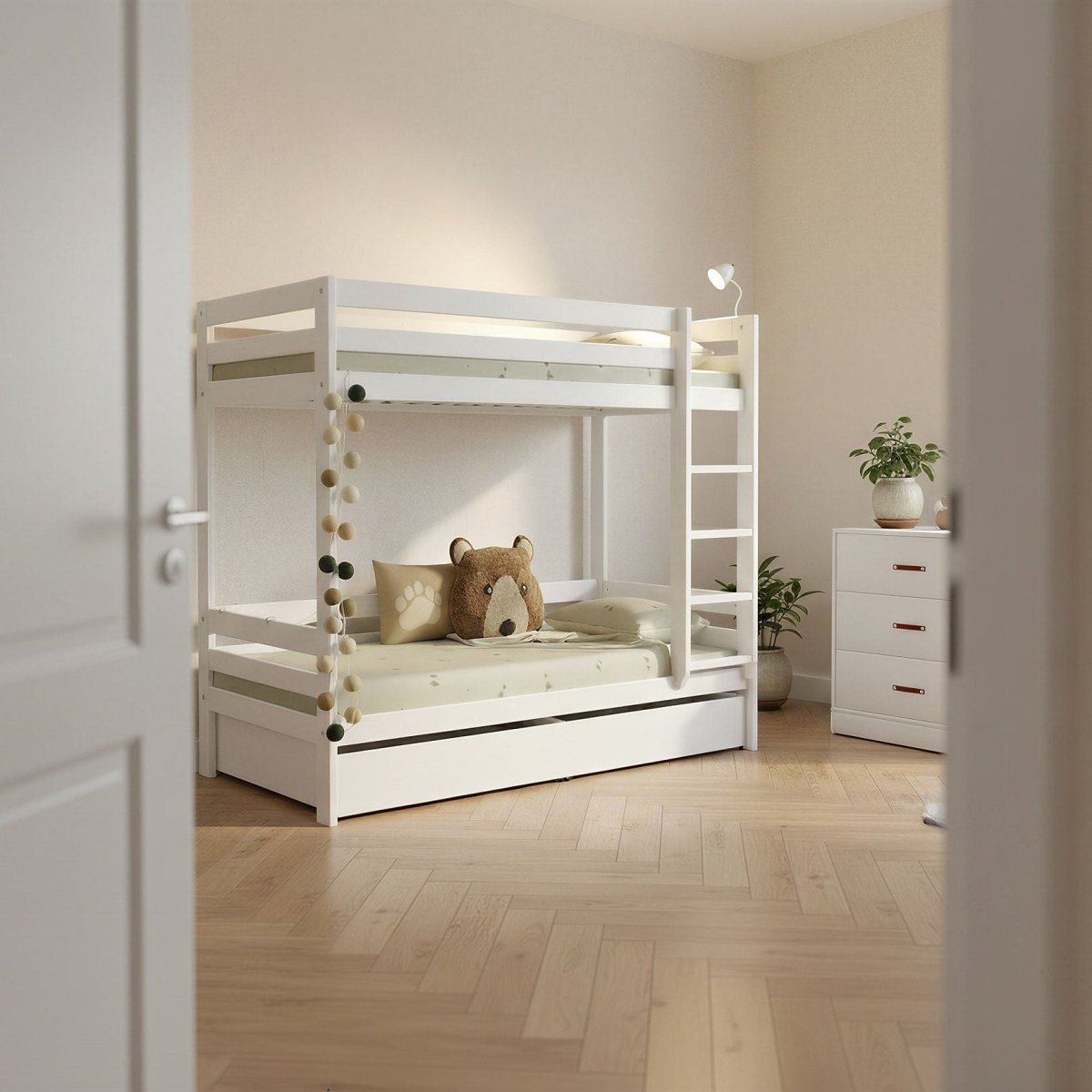 LIFETIME Kidsrooms køjeseng med stige – Elements - 90x200 cm – hvid