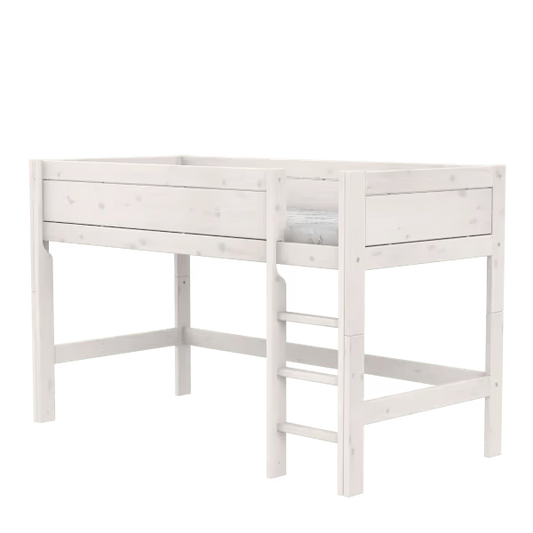 LIFETIME Kidsrooms halvhøj seng med stige 128 cm 90x200 cm – hvidpigmenteret