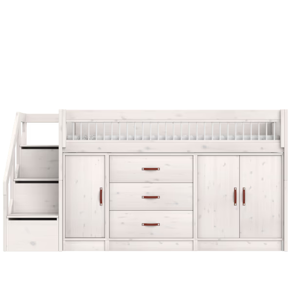LIFETIME Kidsrooms halvhøj seng 128 cm inkl. opbevaring 90x200 cm – hvidpigmenteret