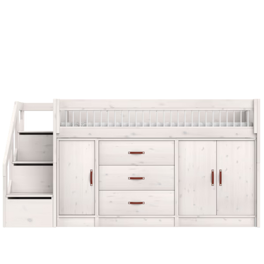 LIFETIME Kidsrooms halvhøj seng 128 cm inkl. opbevaring 90x200 cm – hvidpigmenteret