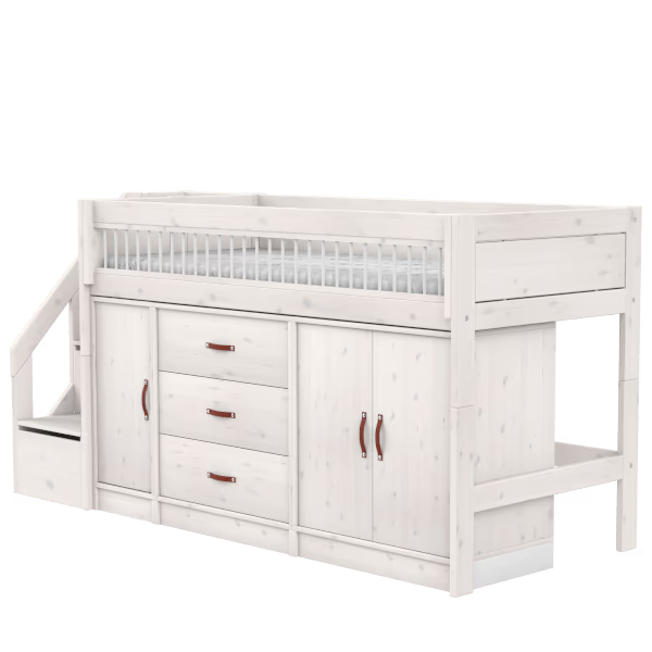 LIFETIME Kidsrooms halvhøj seng 128 cm inkl. opbevaring 90x200 cm – hvidpigmenteret