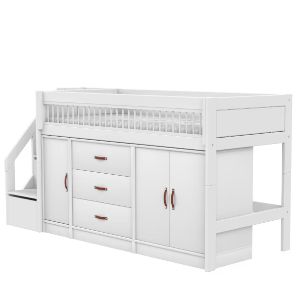 LIFETIME Kidsrooms halvhøj seng 128 cm inkl. opbevaring 90x200 cm – hvid