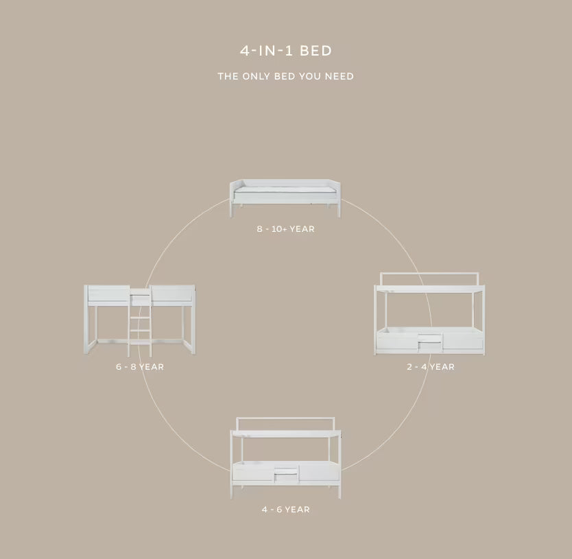 LIFETIME Kidsrooms 4-i-1 børneseng med topkonstruktion 90x200 cm – hvidpigmenteret
