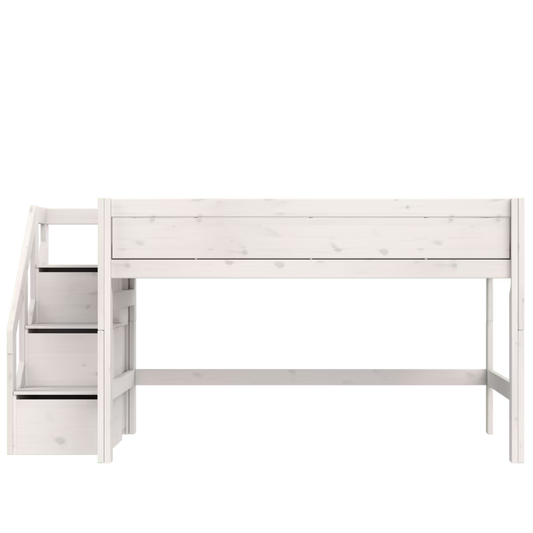 LIFETIME Kidsrooms halvhøj seng med trappe 128 cm 120x200 – hvidpigmenteret