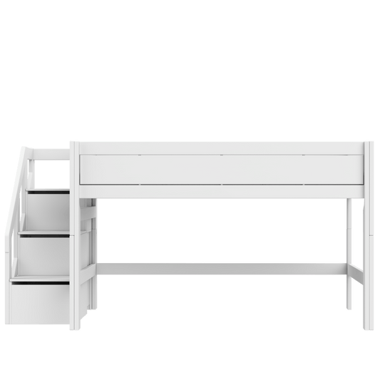 LIFETIME Kidsrooms halvhøj seng med trappe 128 cm 120x200 – hvid