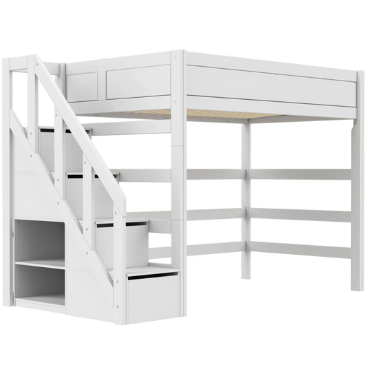 LIFETIME Kidsrooms højseng 177 cm med trappe – 120x200 cm – hvid