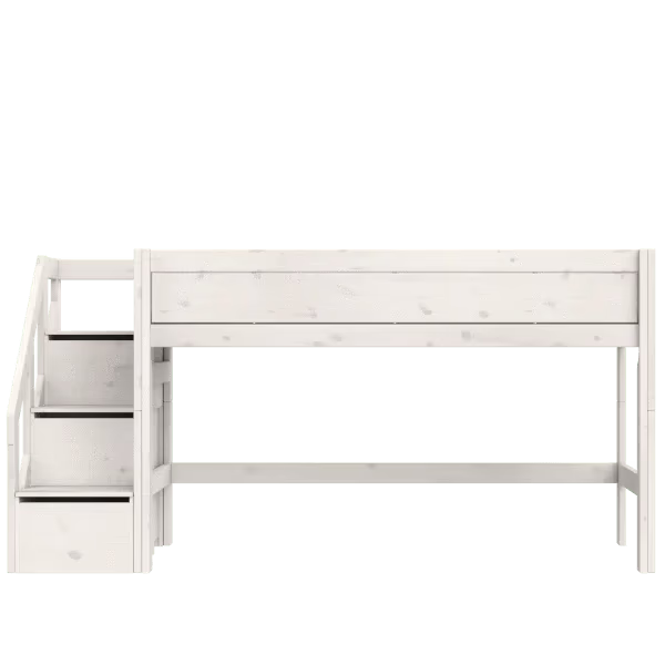 LIFETIME Kidsrooms halvhøj seng med trappe 128 cm 90x200 – hvidpigmenteret