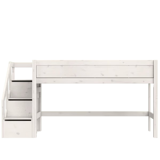LIFETIME Kidsrooms halvhøj seng med trappe 128 cm 90x200 – hvidpigmenteret