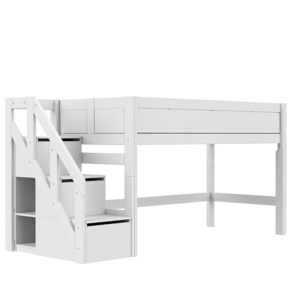 LIFETIME Kidsrooms halvhøj seng med trappe 128 cm 90x200 – hvid