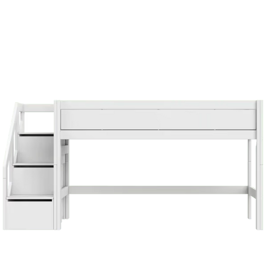 LIFETIME Kidsrooms halvhøj seng med trappe 128 cm 90x200 – hvid