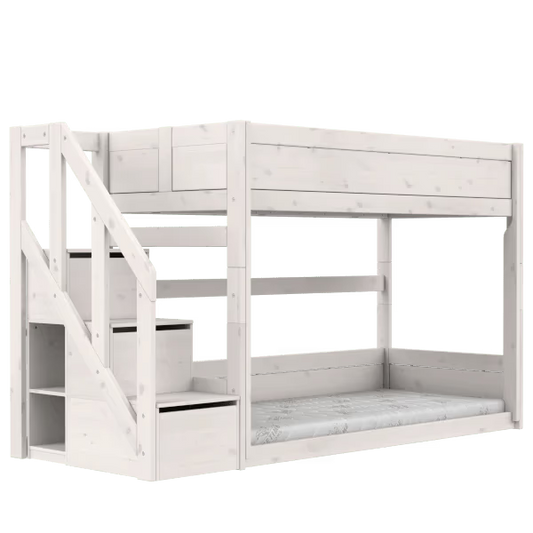 LIFETIME Kidsrooms lav køjeseng med trappe 90x200 cm – hvidpigmenteret