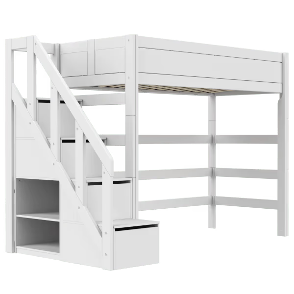 LIFETIME Kidsrooms højseng 177 cm med trappe – 90x200 cm – hvid