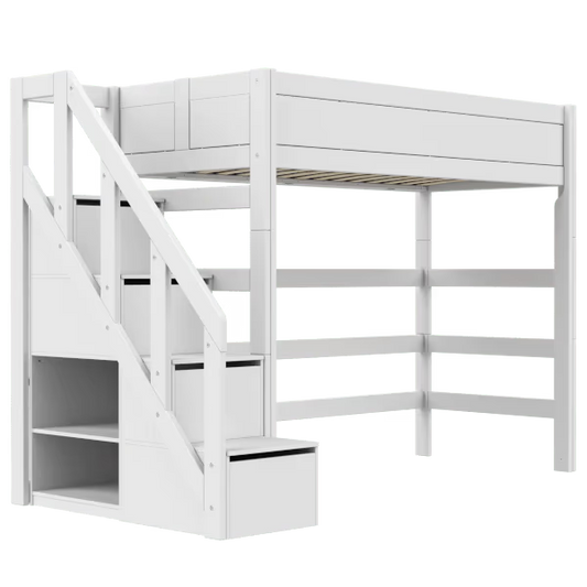 LIFETIME Kidsrooms højseng 177 cm med trappe – 90x200 cm – hvid