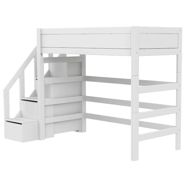 LIFETIME Kidsrooms højseng 177 cm med trappe – 90x200 cm – hvid