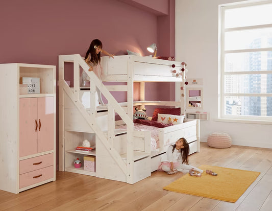 LIFETIME Kidsrooms familiekøjeseng med trappe 90/120x200 cm – hvidpigmenteret