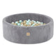Plush Nest boldbassin med 200 bolde (mint-guld) i premium fløjl – grå – 90x30 cm