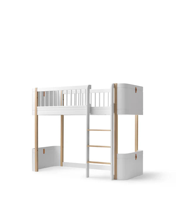 Oliver Furniture Wood Mini+ halvhøj seng i hvid/eg – 68x162 cm