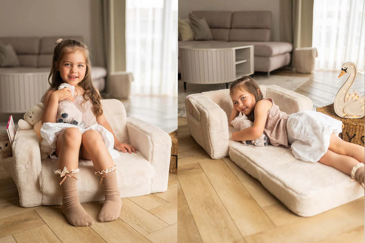 Shappy Lumi lænestol Bunny – 2-i-1 børnestol og liggemåtte - Toffee