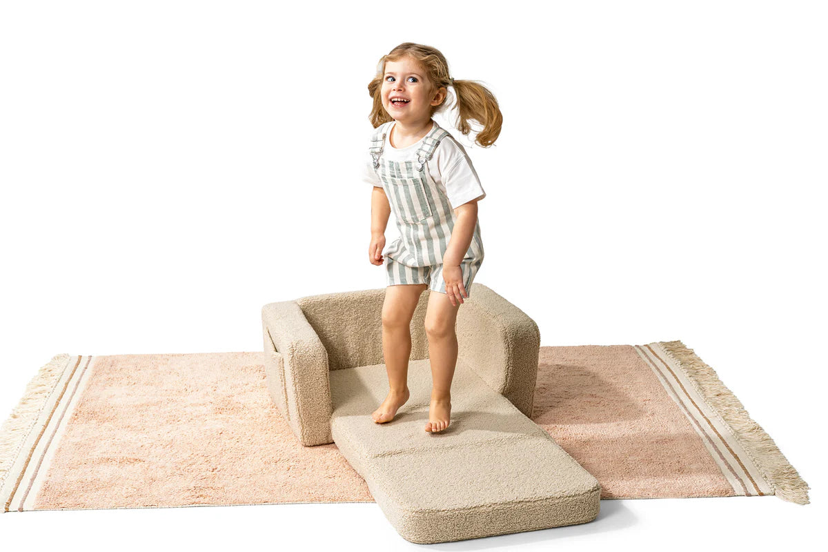 Shappy Lumi Lænestol Teddy – 2-i-1 børnestol og liggemåtte - Light Beige