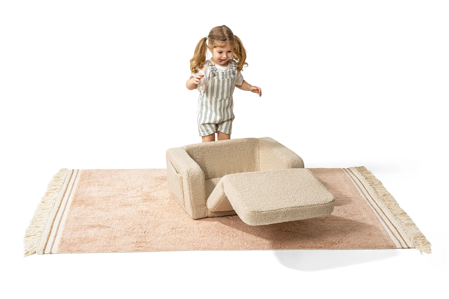 Shappy Lumi Lænestol Teddy – 2-i-1 børnestol og liggemåtte - Light Beige