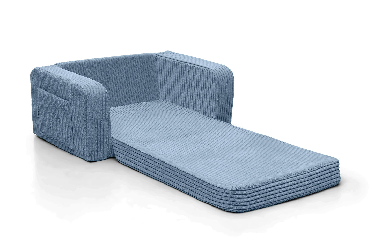 Shappy Lumi lænestol i fløjl – 2-i-1 børnestol og liggemåtte - Sky Sugar