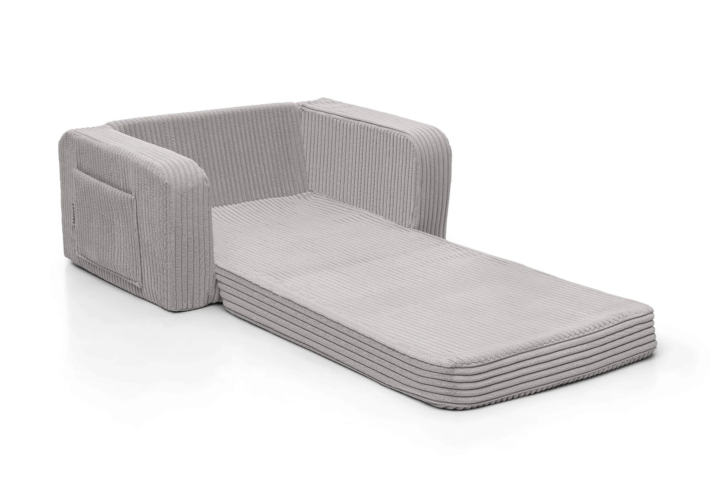 Shappy Lumi lænestol i fløjl – 2-i-1 børnestol og liggemåtte - Pebble