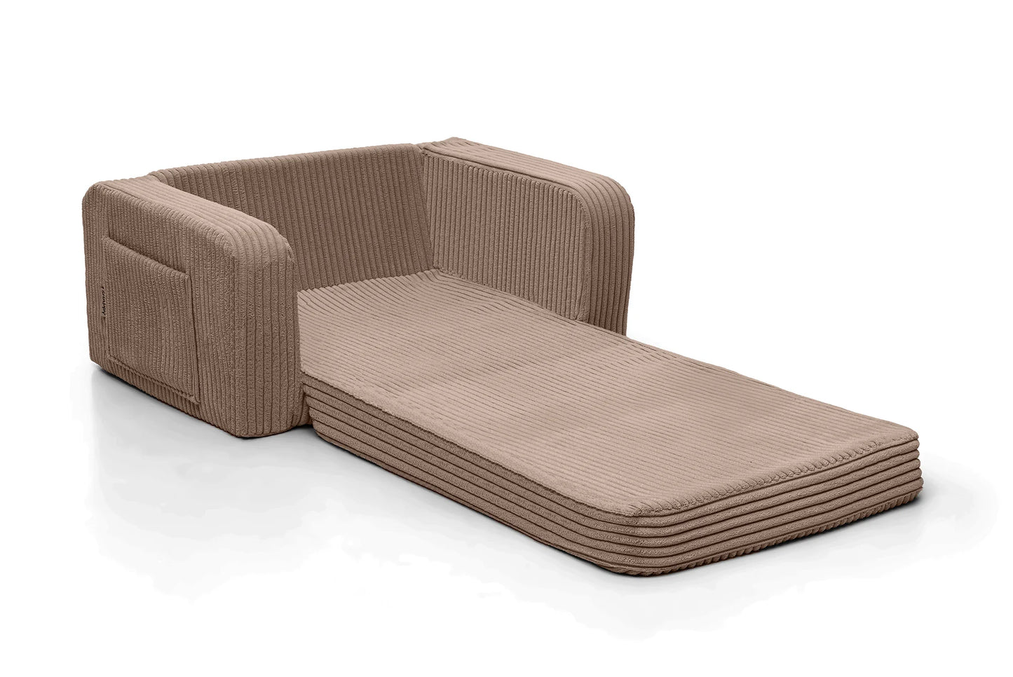 Shappy Lumi lænestol i fløjl – 2-i-1 børnestol og liggemåtte - Chocolate