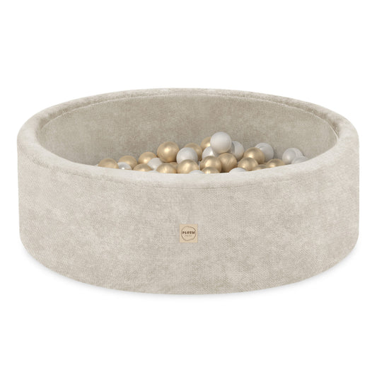 Plush Nest boldbassin med 200 bolde i premium chenille – beige – 90x30 cm