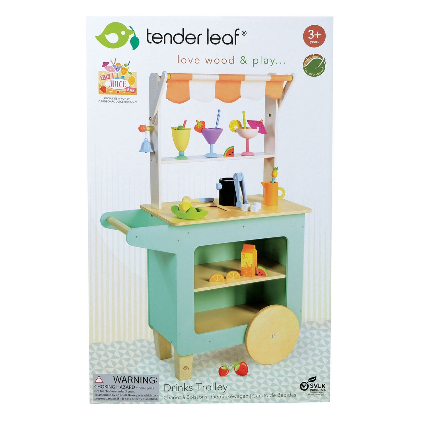Tender Leaf juicebar i træ på hjul med tilbehør