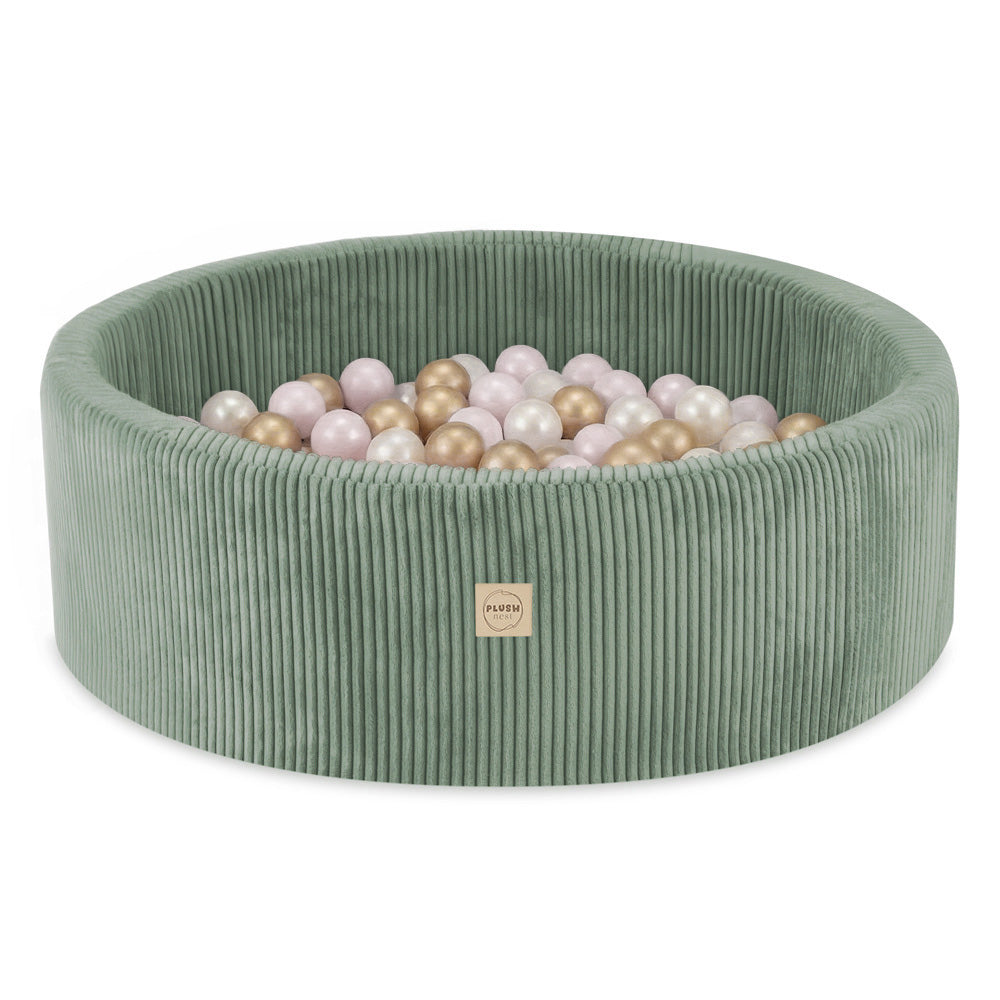 Plush Nest boldbassin med 200 bolde (pink-guld) i premium fløjl – grøn – 90x30 cm