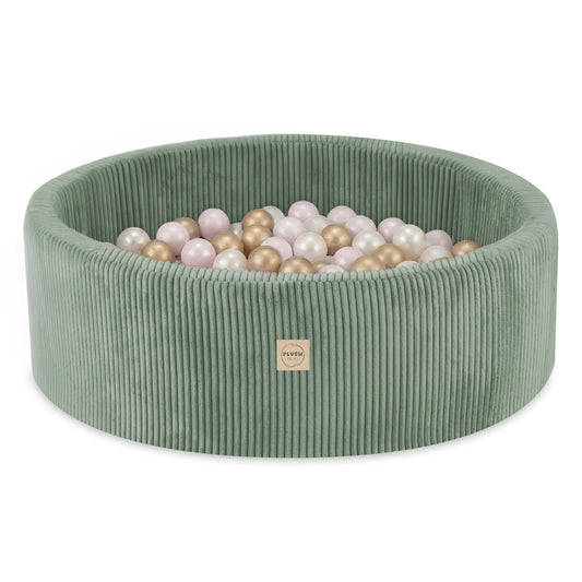 Plush Nest boldbassin med 200 bolde (pink-guld) i premium fløjl – grøn – 90x30 cm