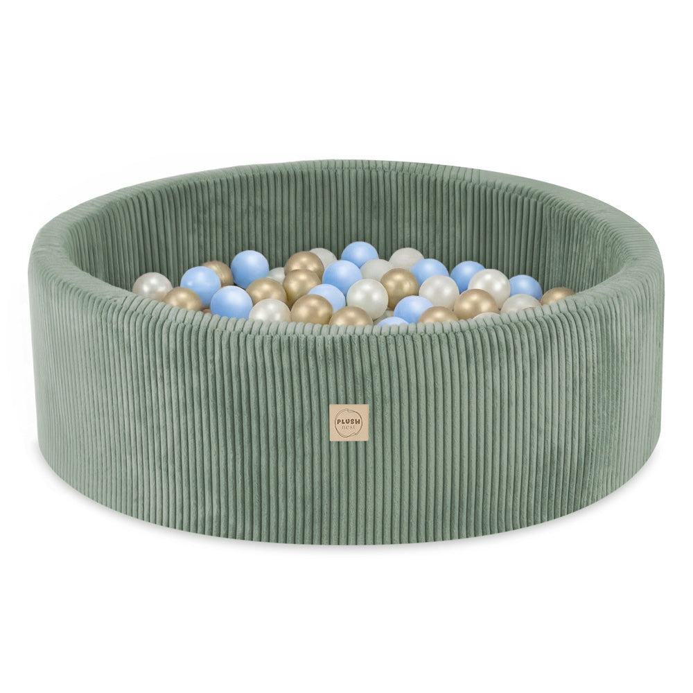 Plush Nest boldbassin med 200 bolde (blå-guld) i premium fløjl – grøn – 90x30 cm