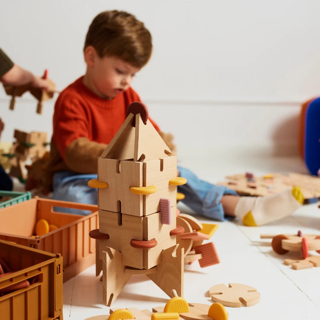 BAVVIC Builder Set – kreativt byggesæt i træ og silikone – 48 dele