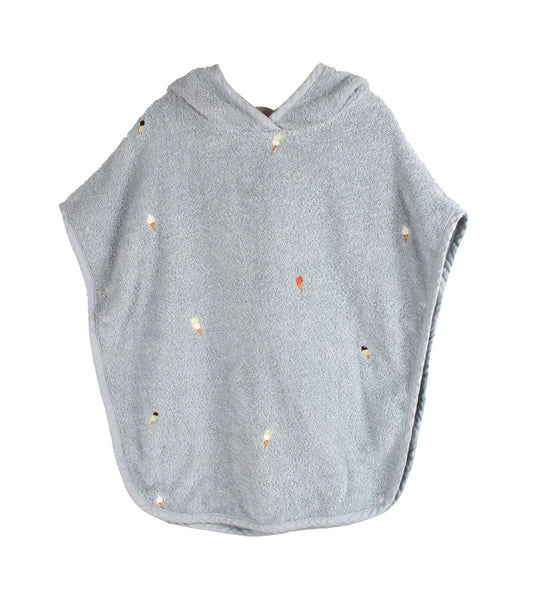 Filibabba Strandponcho med broderi GOTS - Pearl Blue