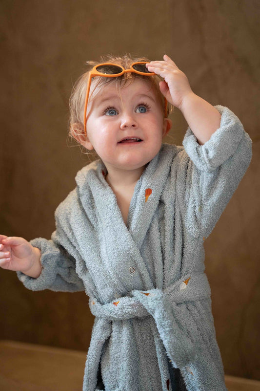 Filibabba Badekåbe med broderi 3-4 år GOTS - Pearl Blue
