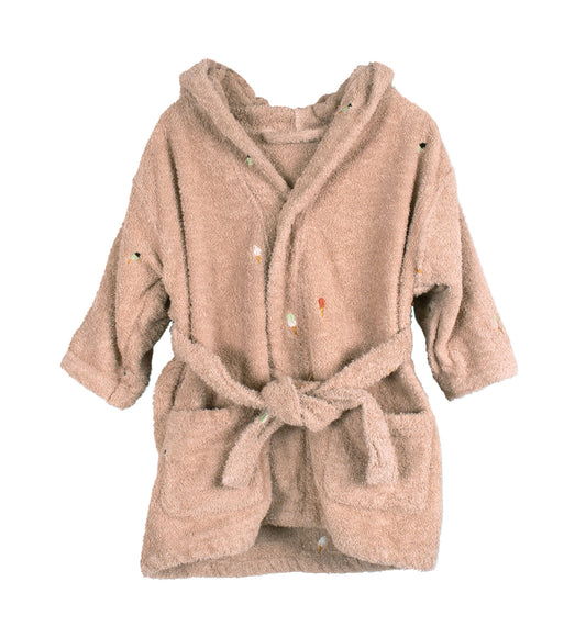 Filibabba Badekåbe med broderi 1-2 år GOTS - Frappé