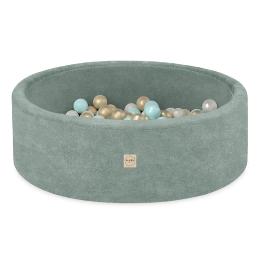 Plush Nest boldbassin med 200 bolde i premium chenille – grøn – 90x30 cm