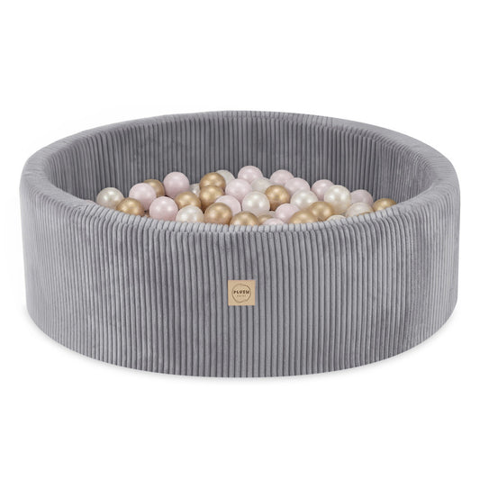 Plush Nest boldbassin med 200 bolde (pink-guld) i premium fløjl – grå – 90x30 cm