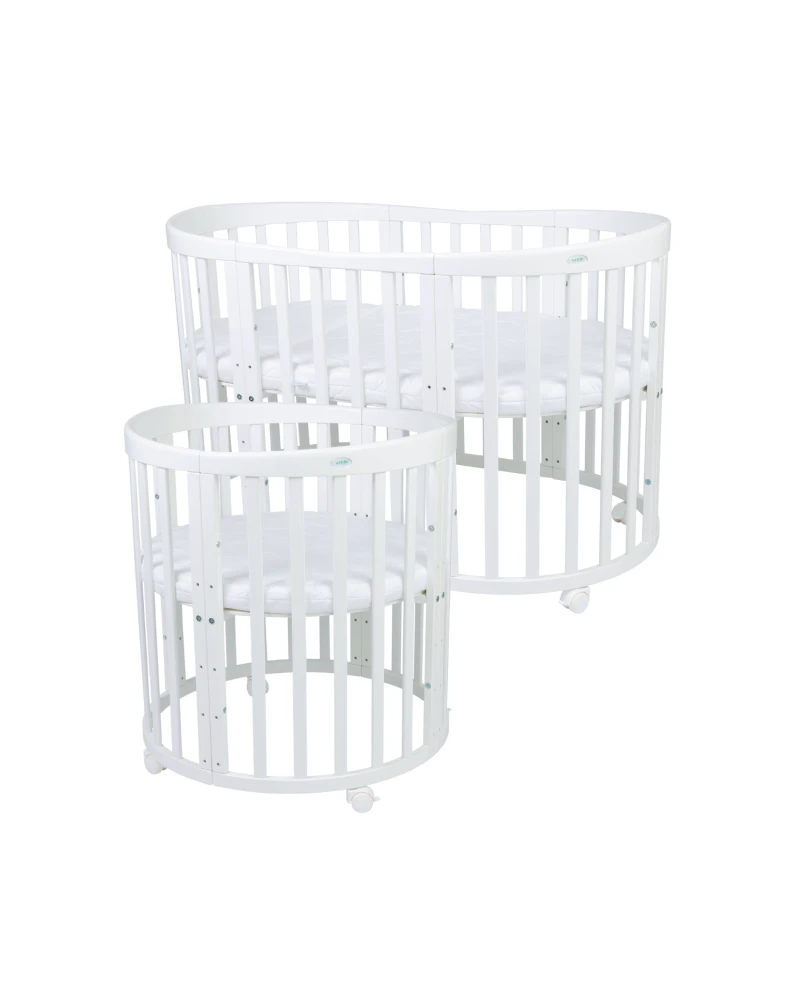 Waldin 7-i-1 oval tremmeseng med madras – hvid