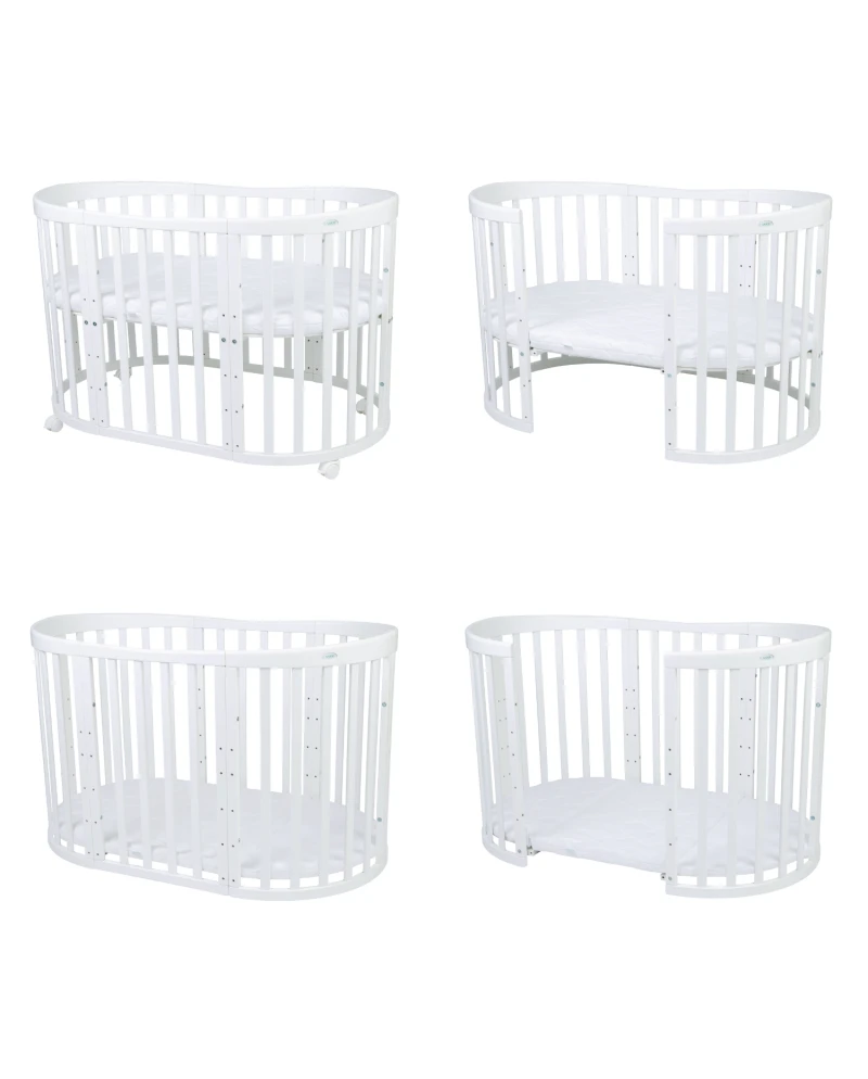 Waldin 7-i-1 oval tremmeseng med madras – hvid