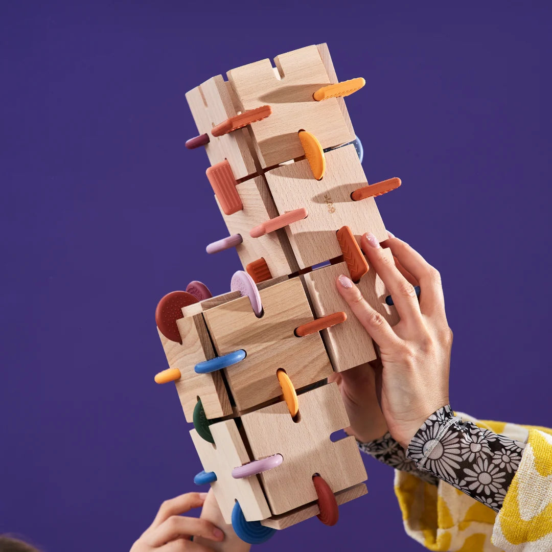 BAVVIC Builder Set – kreativt byggesæt i træ og silikone – 48 dele