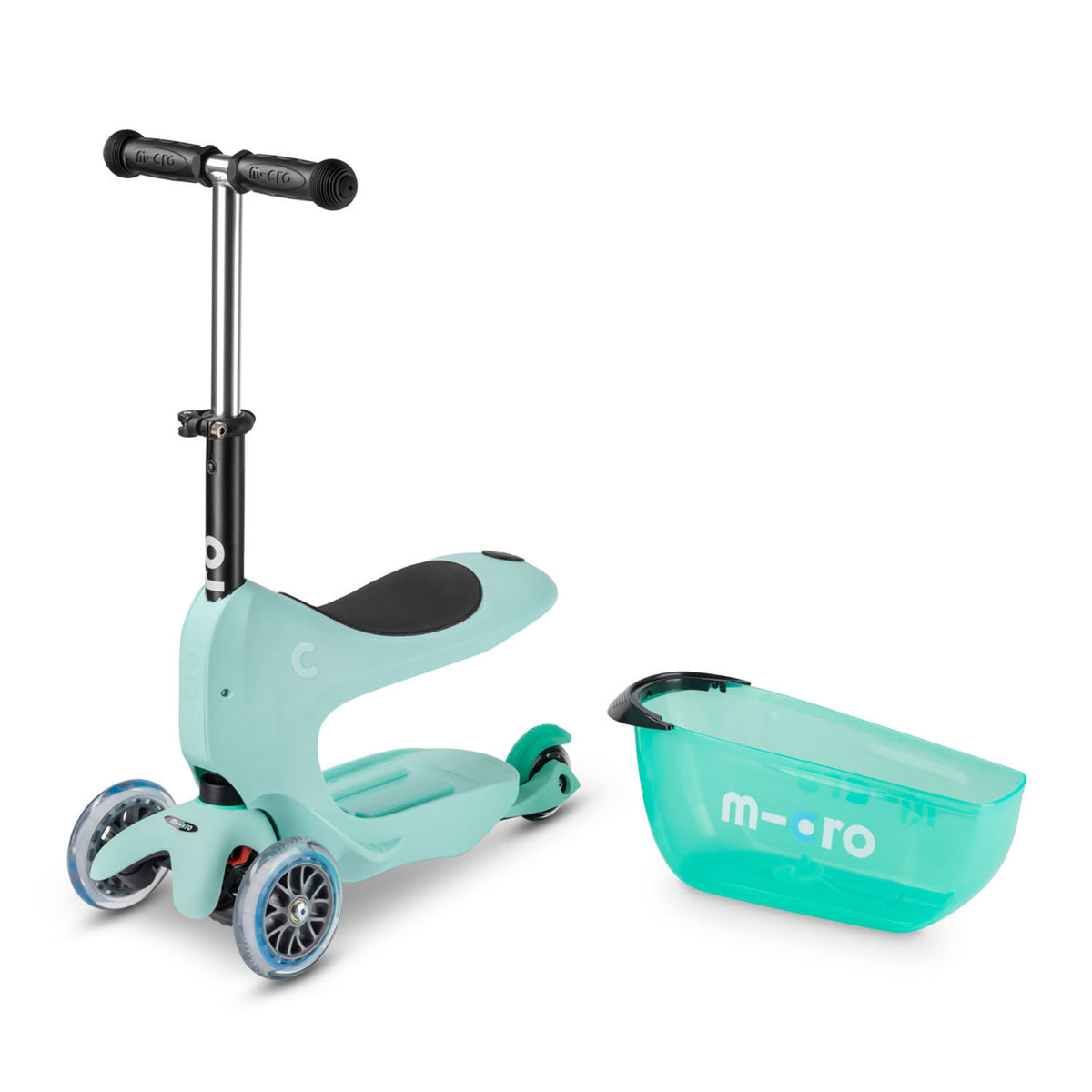 Micro Mini2go Deluxe 2-i-1 løbehjul med sæde – Mint